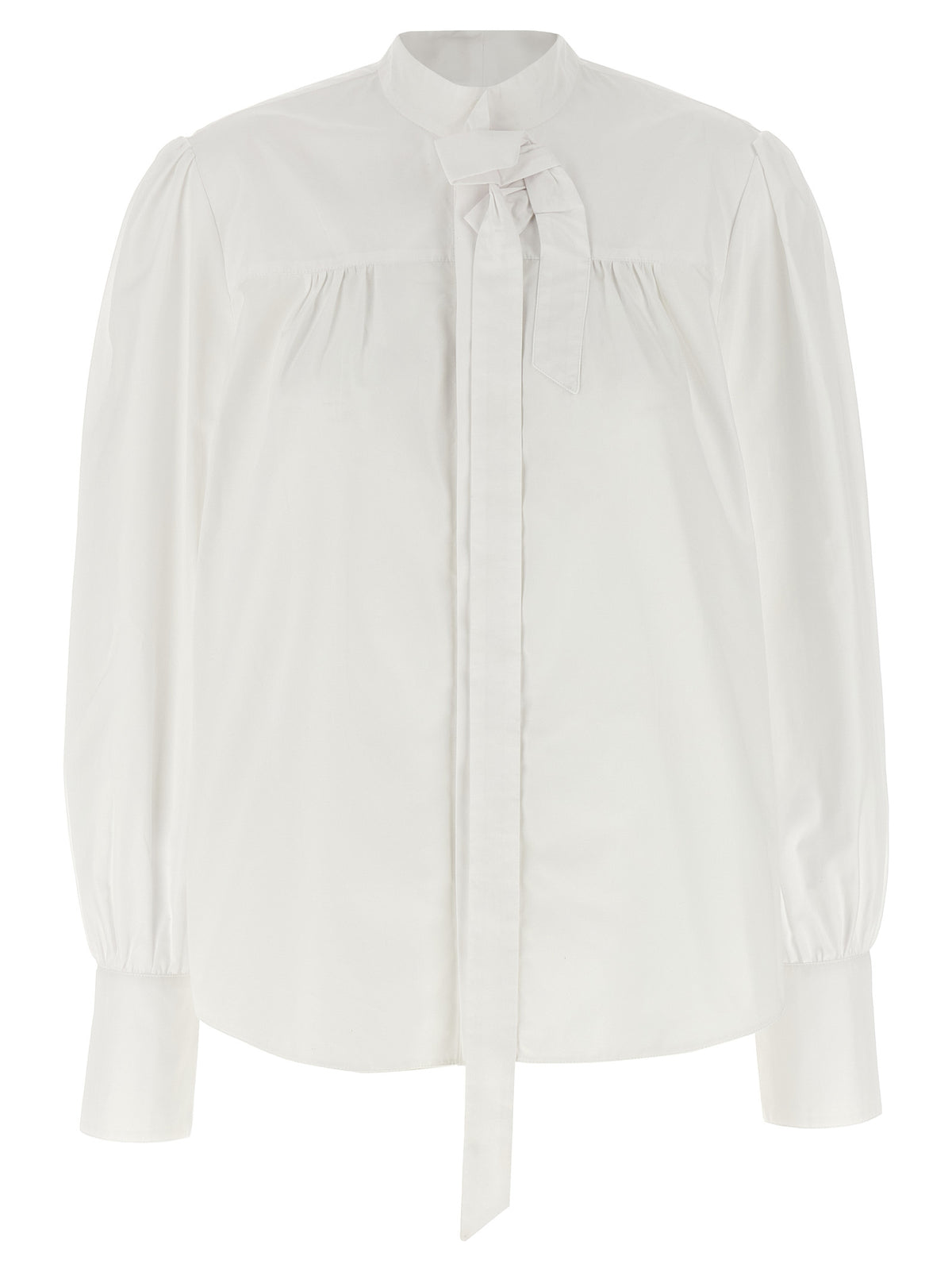 White Cotton Korean Collar Blouse with Bow and Ruffle