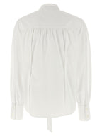 White Cotton Korean Collar Blouse with Bow and Ruffle