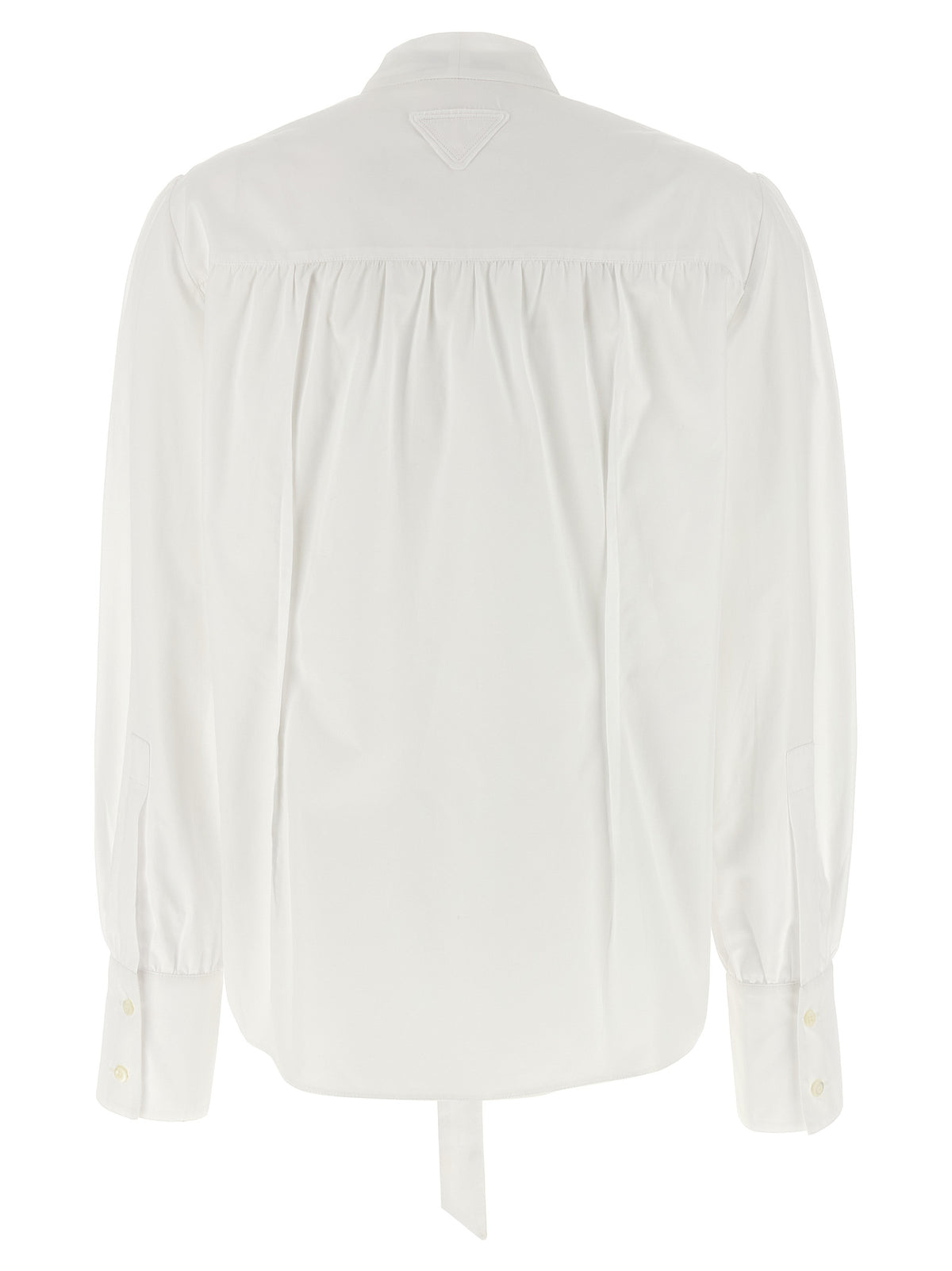 White Cotton Korean Collar Blouse with Bow and Ruffle