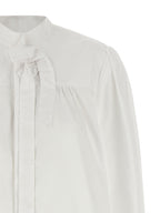 White Cotton Korean Collar Blouse with Bow and Ruffle