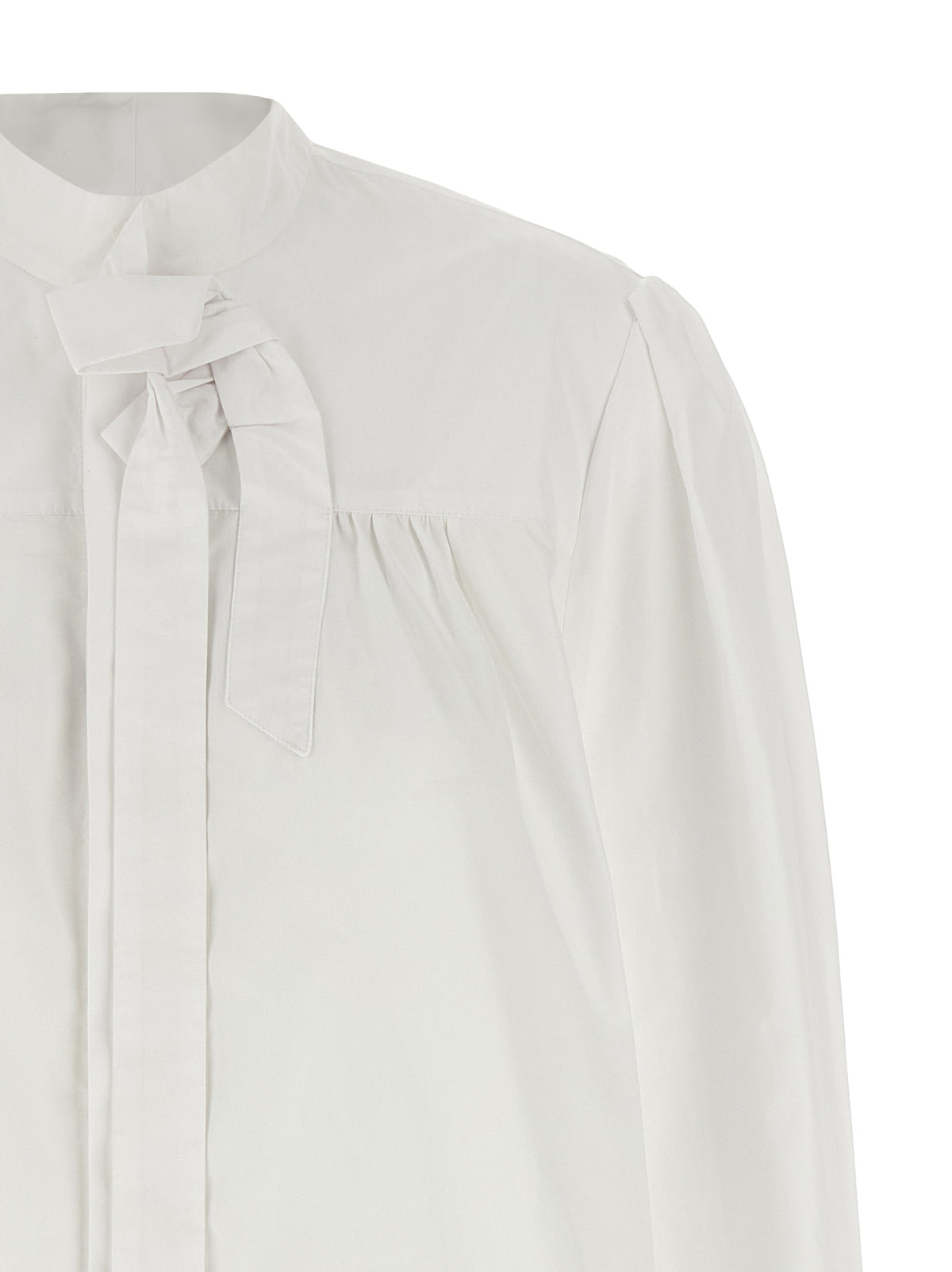White Cotton Korean Collar Blouse with Bow and Ruffle