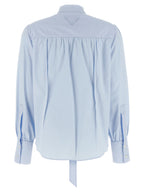 Light Blue Cotton Poplin Lavallière Blouse