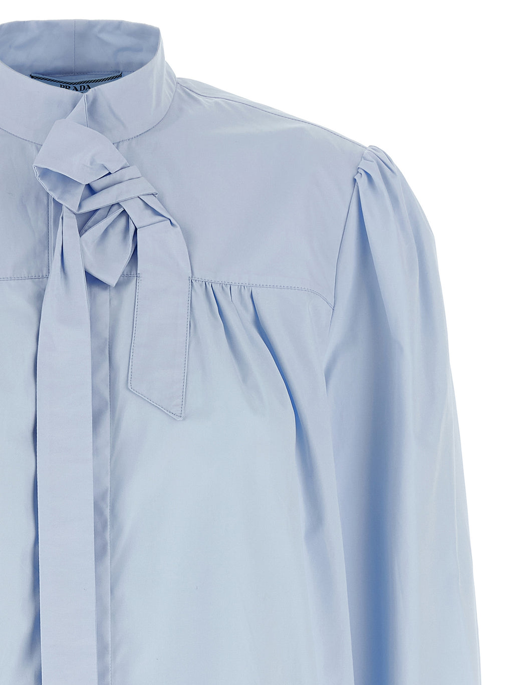 Light Blue Cotton Poplin Lavallière Blouse