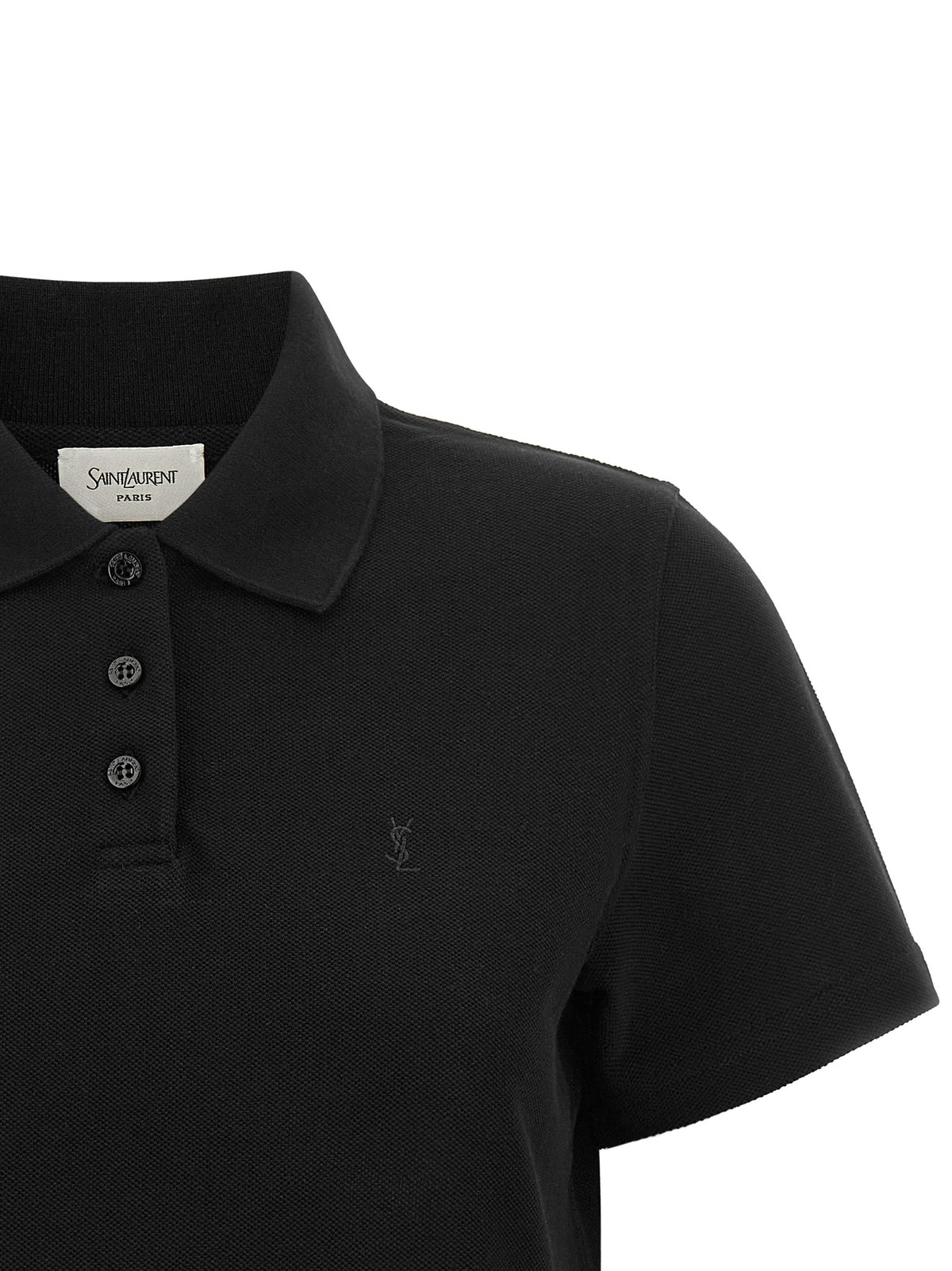 Black Cotton Piqué Cropped Polo