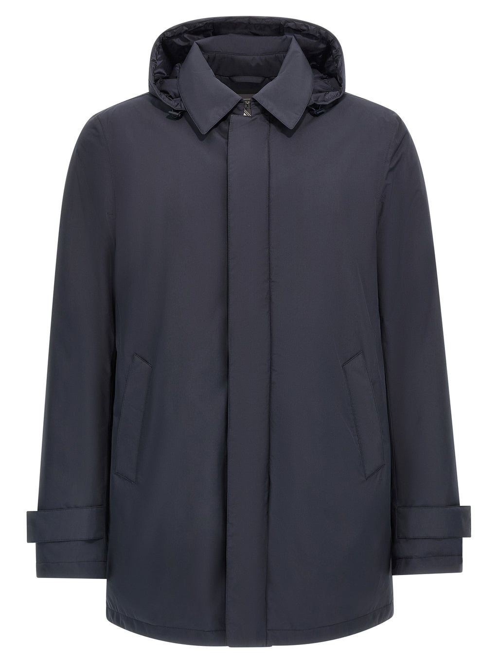 Blue Nylon Microfiber Long Parka