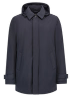 Blue Nylon Microfiber Long Parka