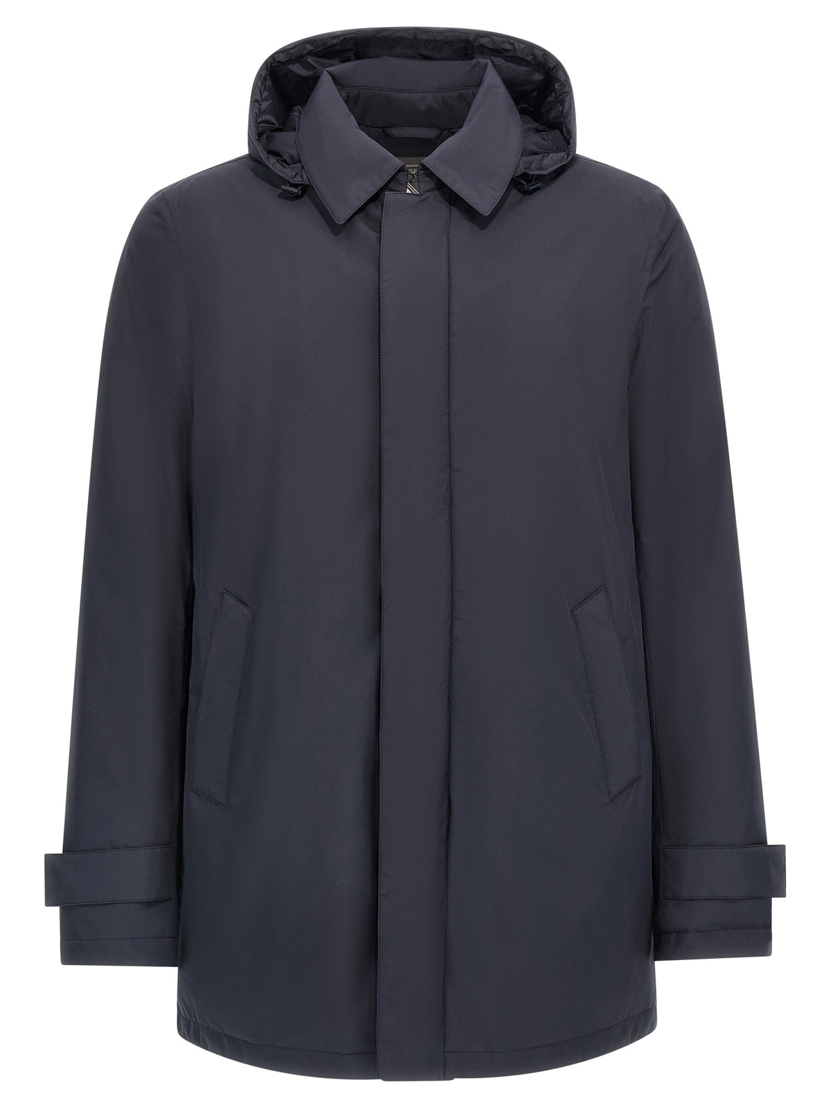 Blue Nylon Microfiber Long Parka