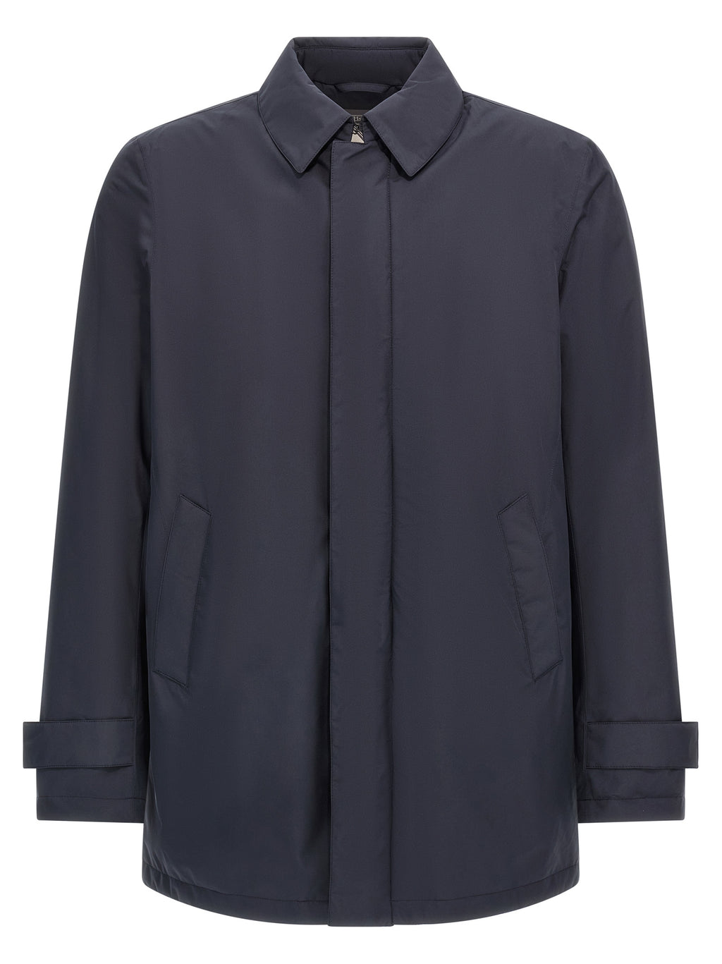 Blue Nylon Microfiber Long Parka