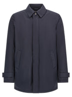 Blue Nylon Microfiber Long Parka
