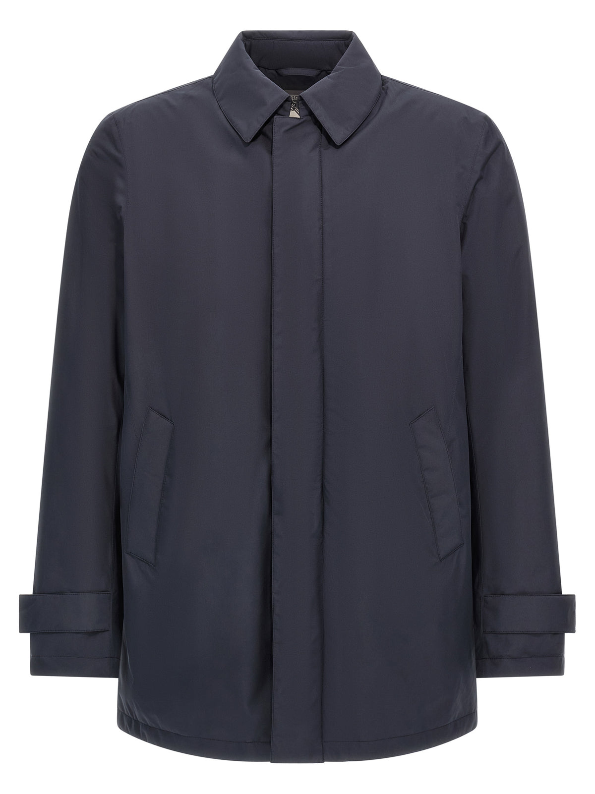 Blue Nylon Microfiber Long Parka