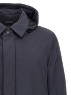 Blue Nylon Microfiber Long Parka