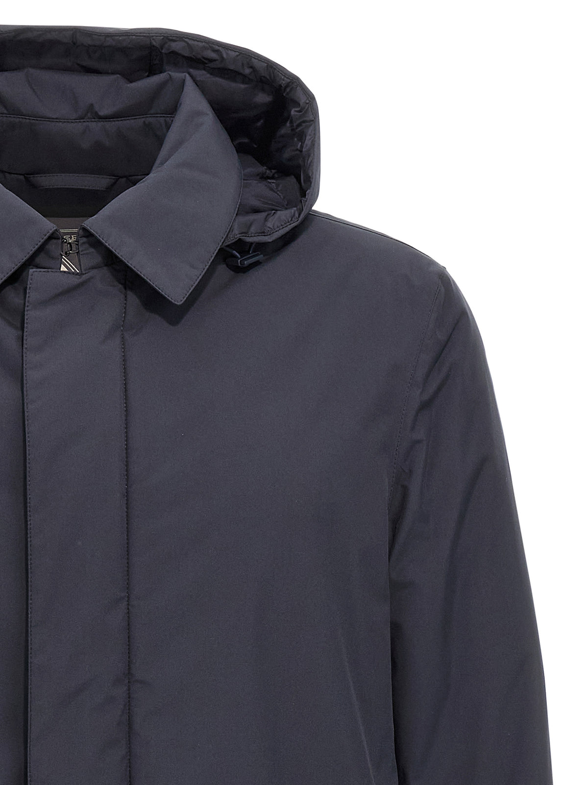 Blue Nylon Microfiber Long Parka