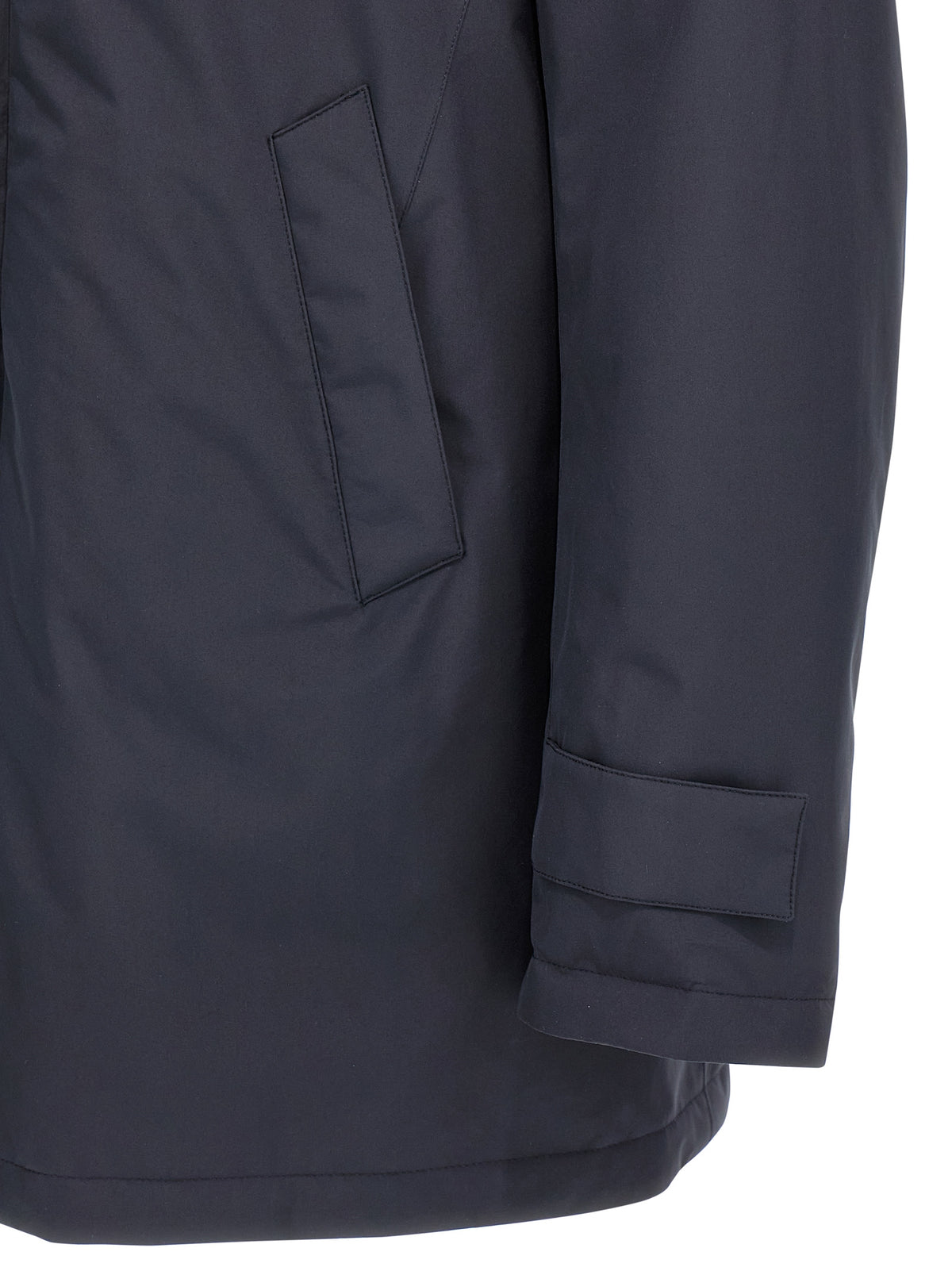 Blue Nylon Microfiber Long Parka