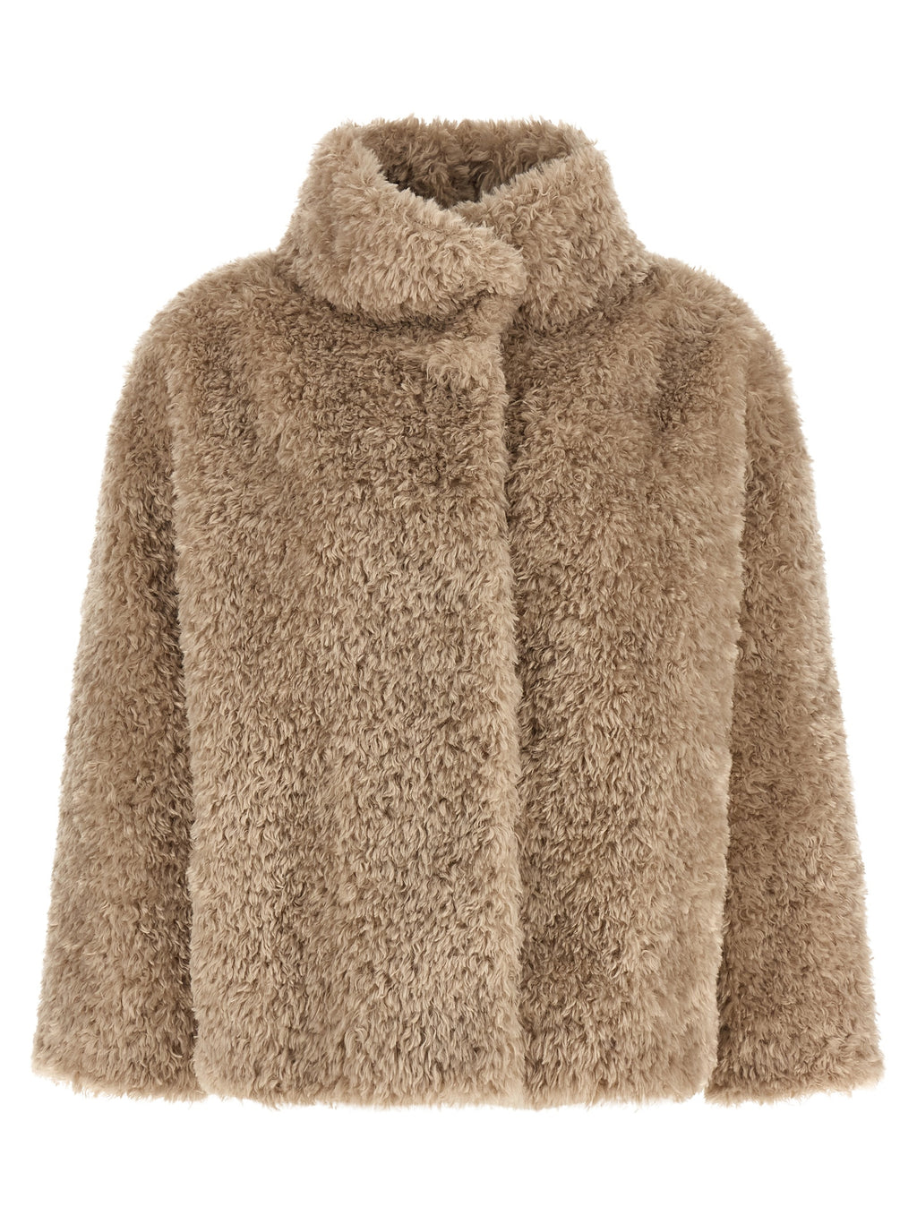 Shearling-Effect Boxy Coat in Beige Chantilly