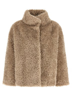 Shearling-Effect Boxy Coat in Beige Chantilly