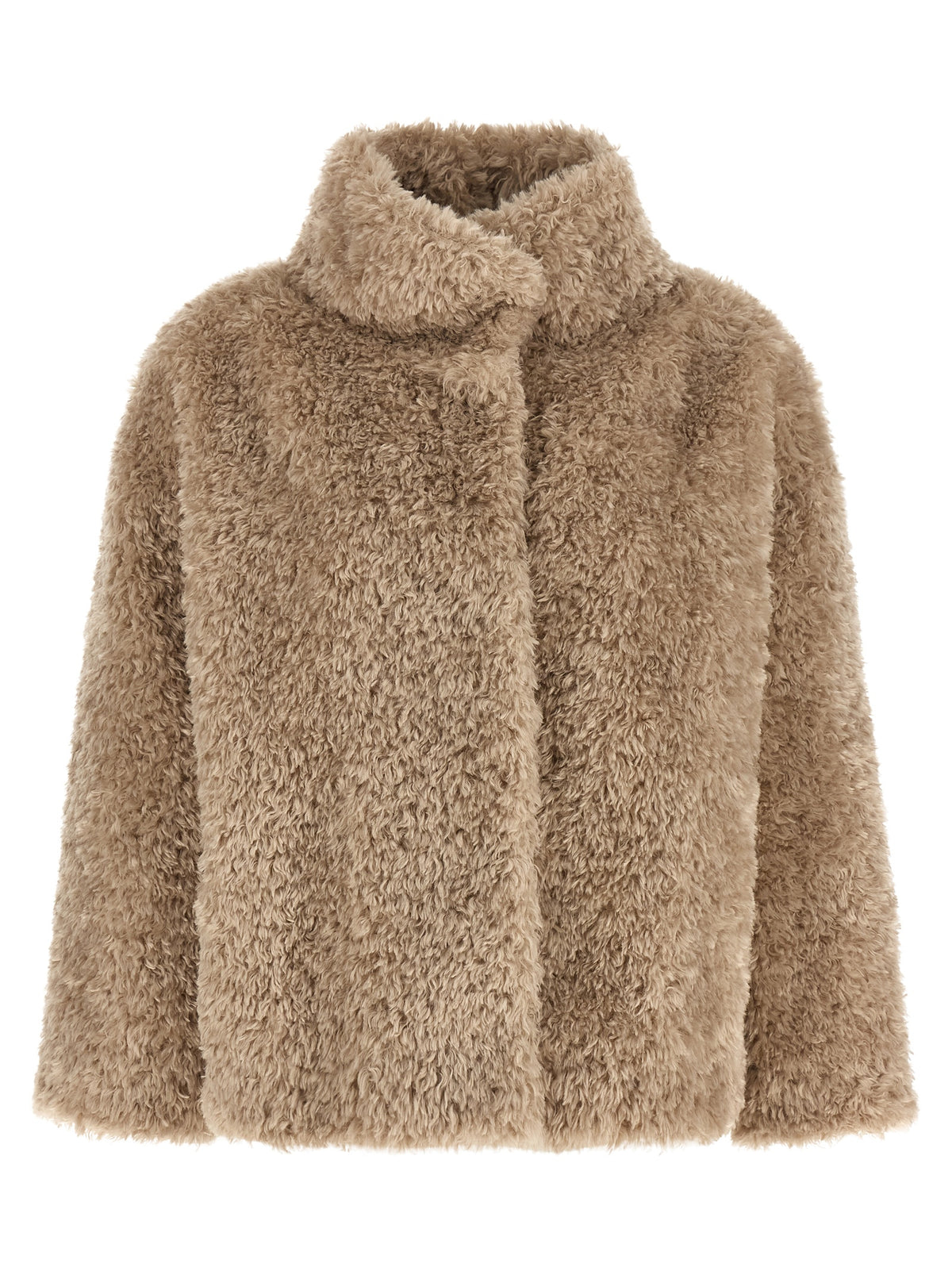 Shearling-Effect Boxy Coat in Beige Chantilly