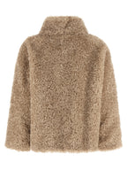 Shearling-Effect Boxy Coat in Beige Chantilly
