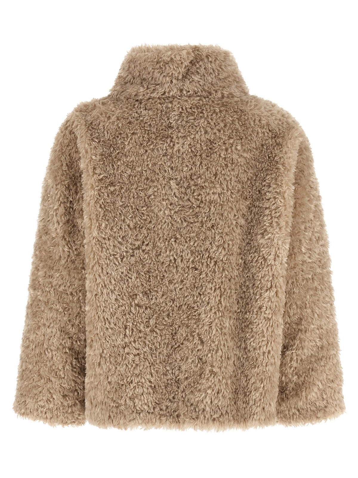 Shearling-Effect Boxy Coat in Beige Chantilly