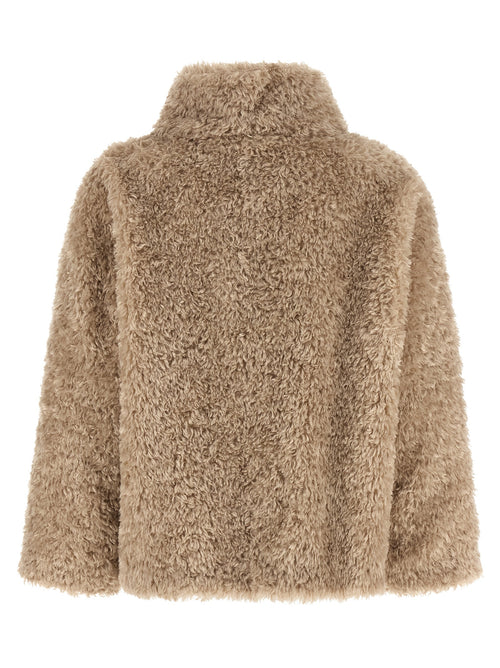 Shearling-Effect Boxy Coat in Beige Chantilly