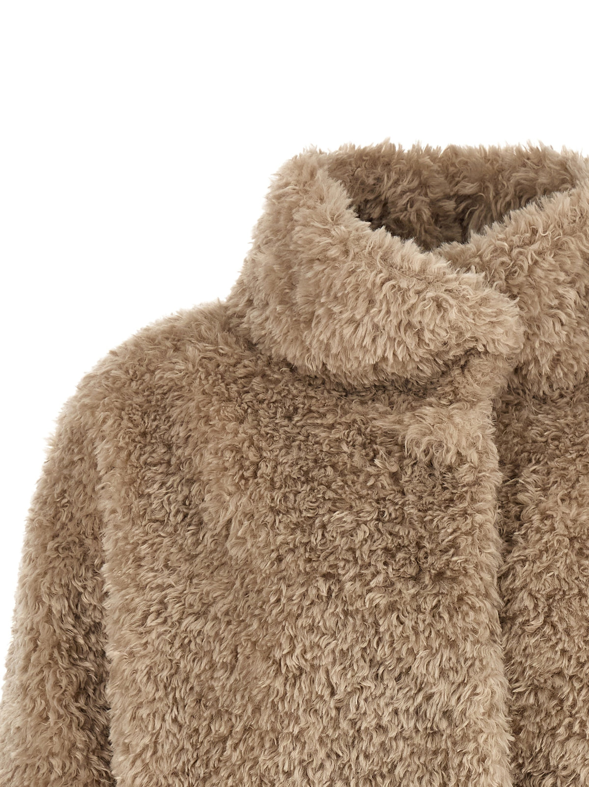 Shearling-Effect Boxy Coat in Beige Chantilly