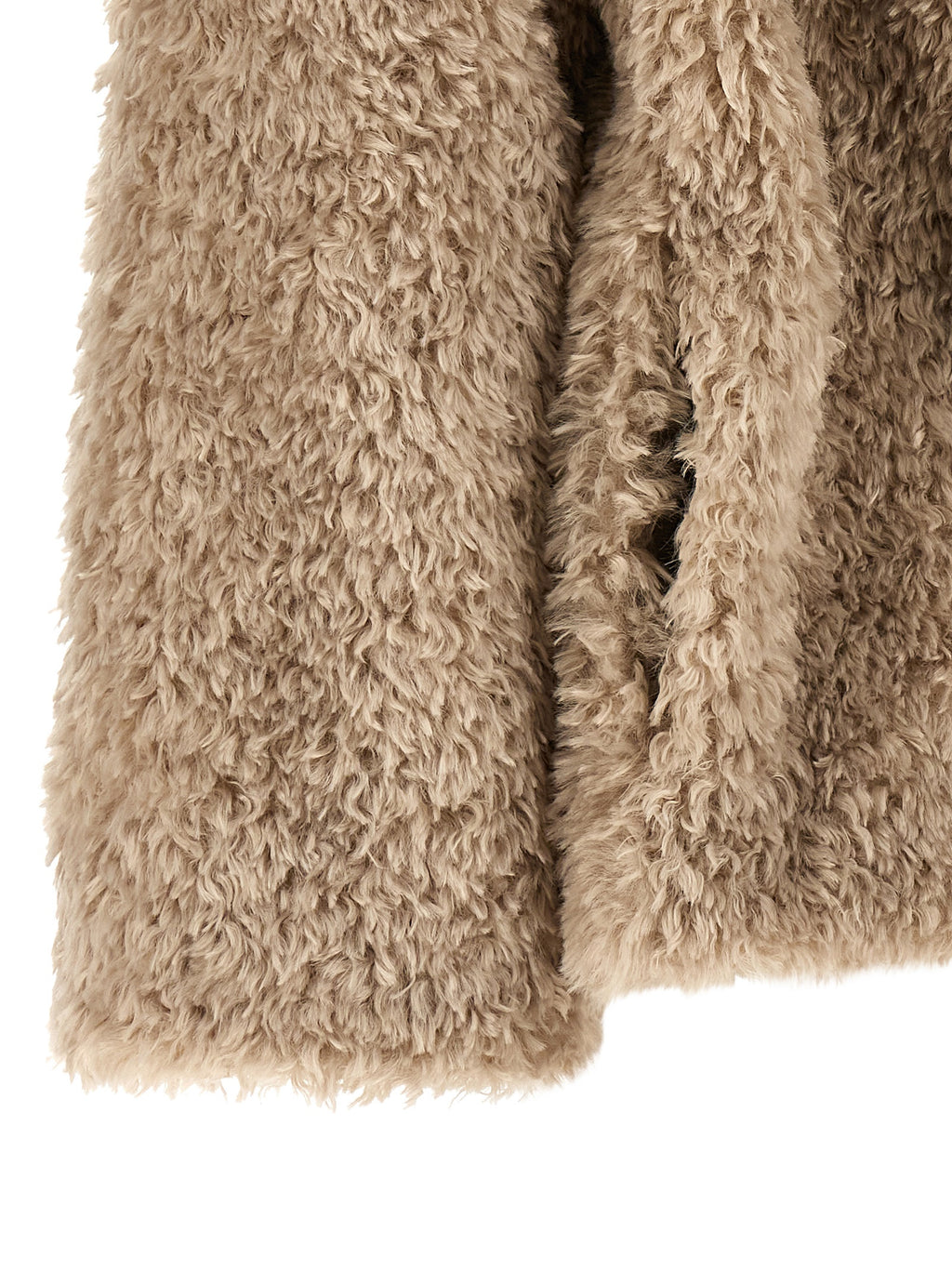 Shearling-Effect Boxy Coat in Beige Chantilly