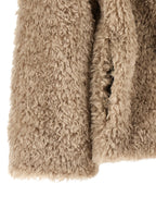 Shearling-Effect Boxy Coat in Beige Chantilly