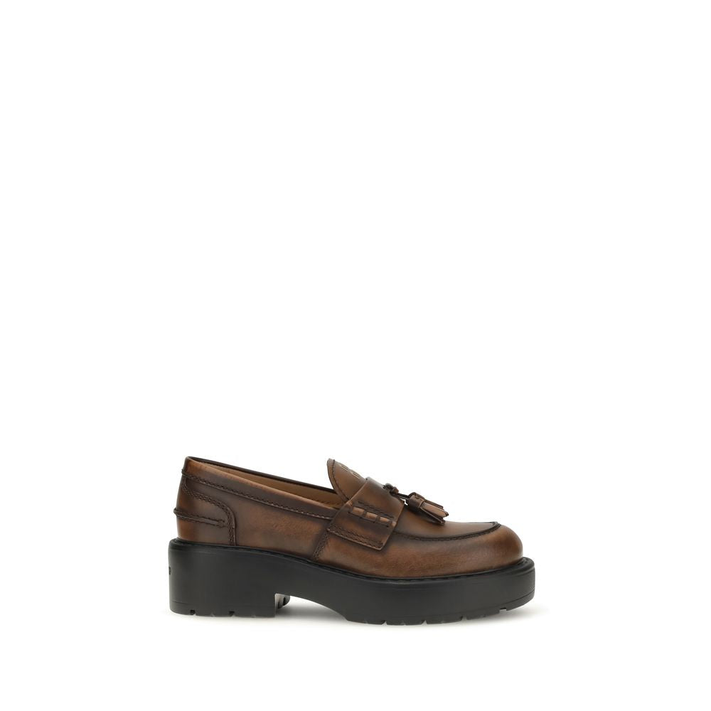 Smooth Leather Tassel Platform Loafers