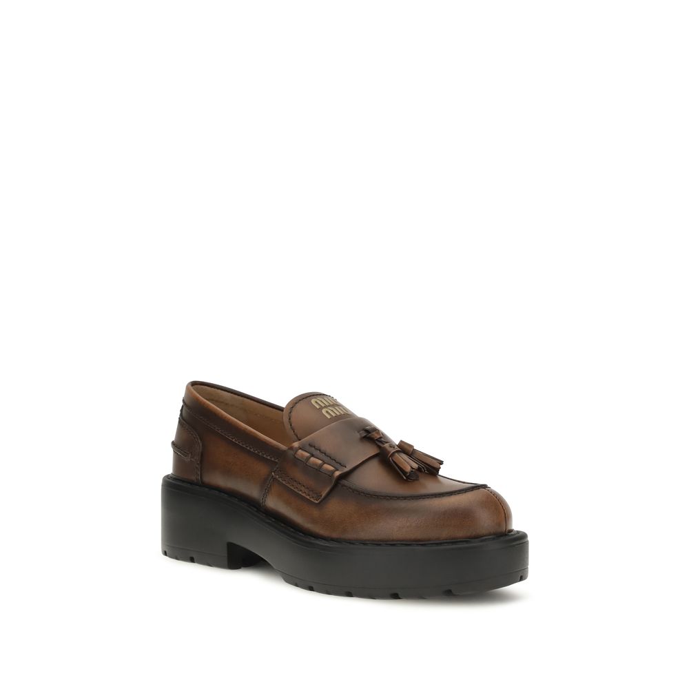 Smooth Leather Tassel Platform Loafers