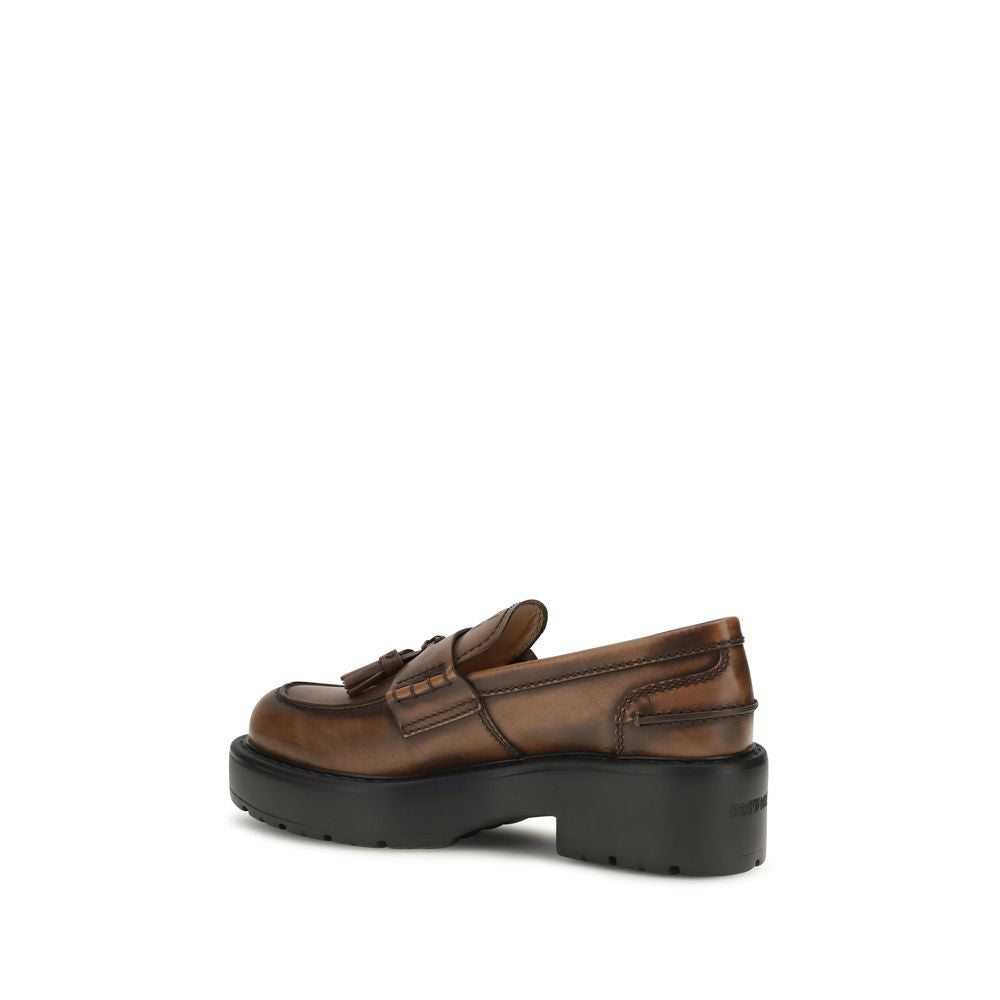 Smooth Leather Tassel Platform Loafers