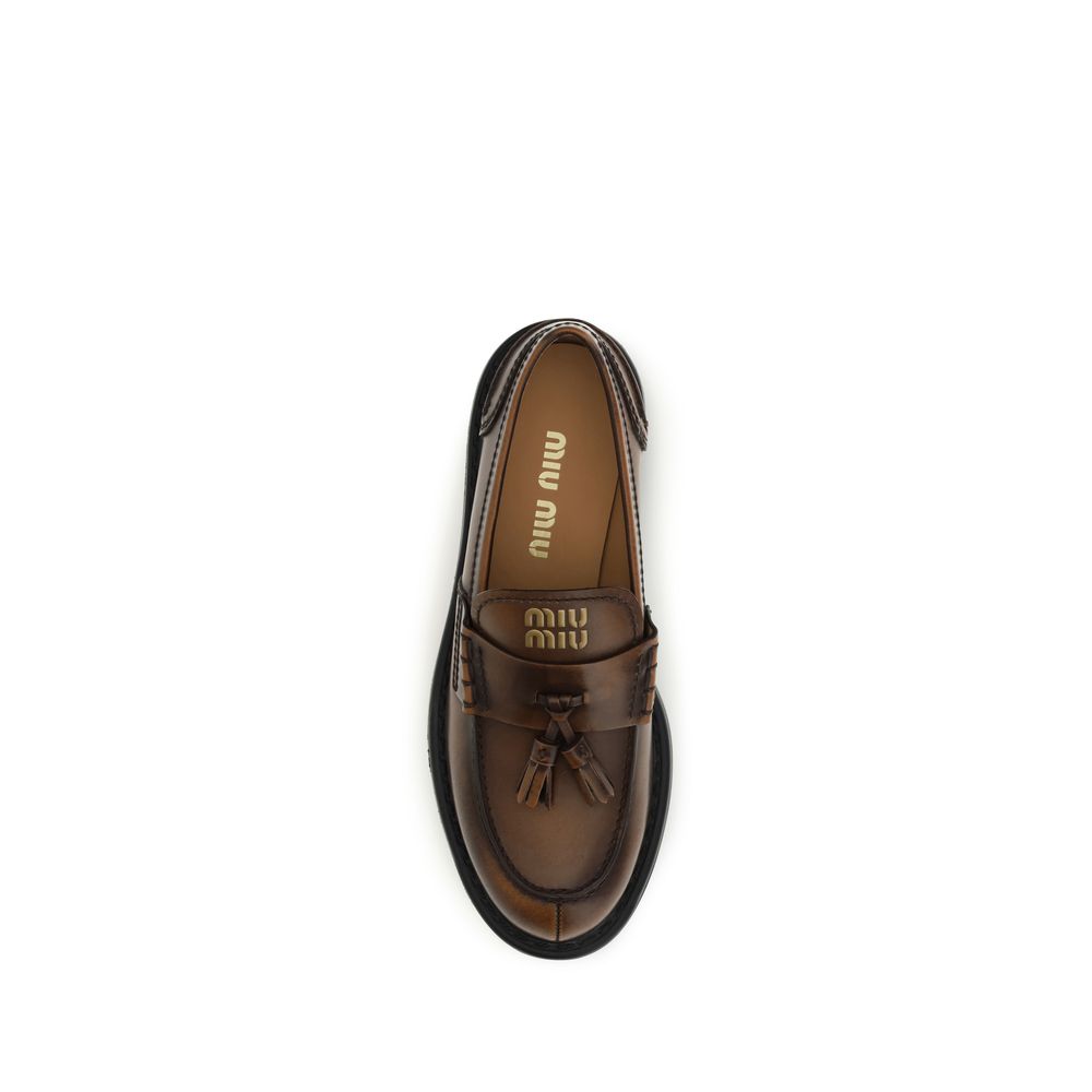 Smooth Leather Tassel Platform Loafers