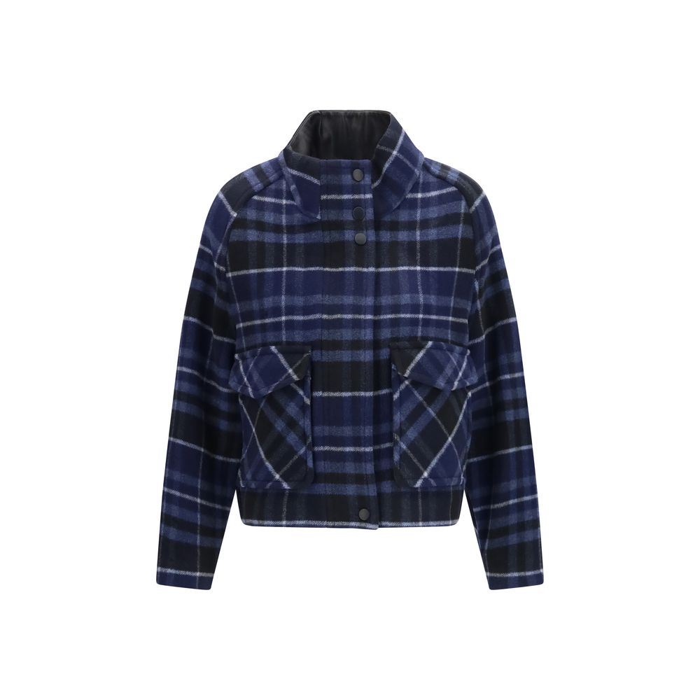 Wool-Blend Check Caban Jacket