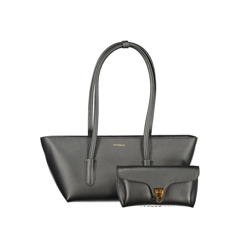 Black Leather Double Beat Bag