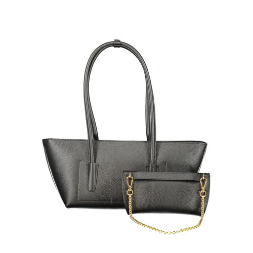 Black Leather Double Beat Bag