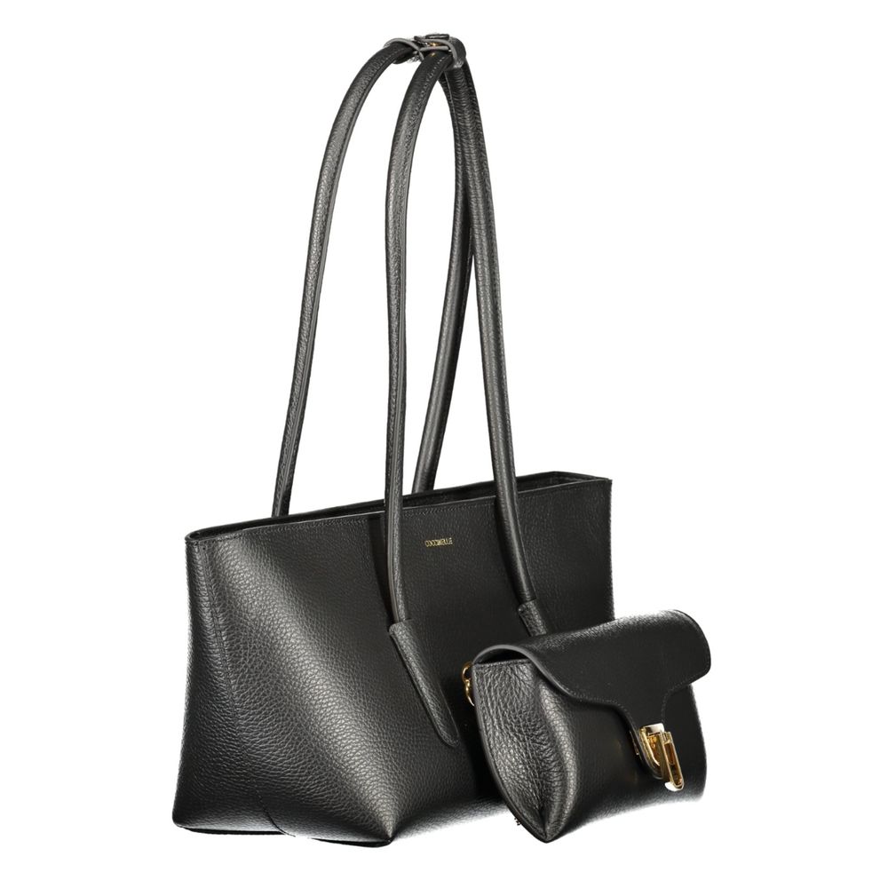 Black Leather Double Beat Bag