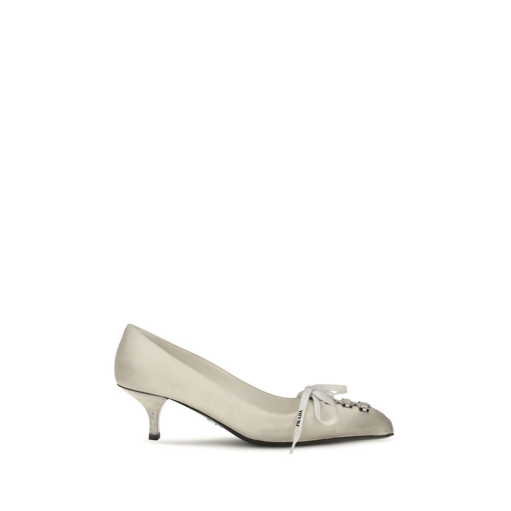 White Calfskin Lace-Up Pumps