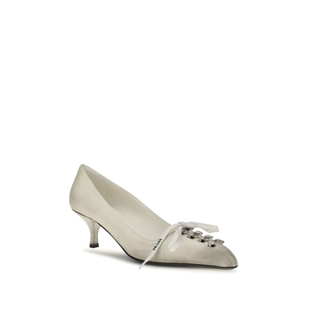 White Calfskin Lace-Up Pumps