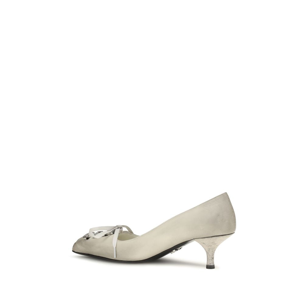 White Calfskin Lace-Up Pumps