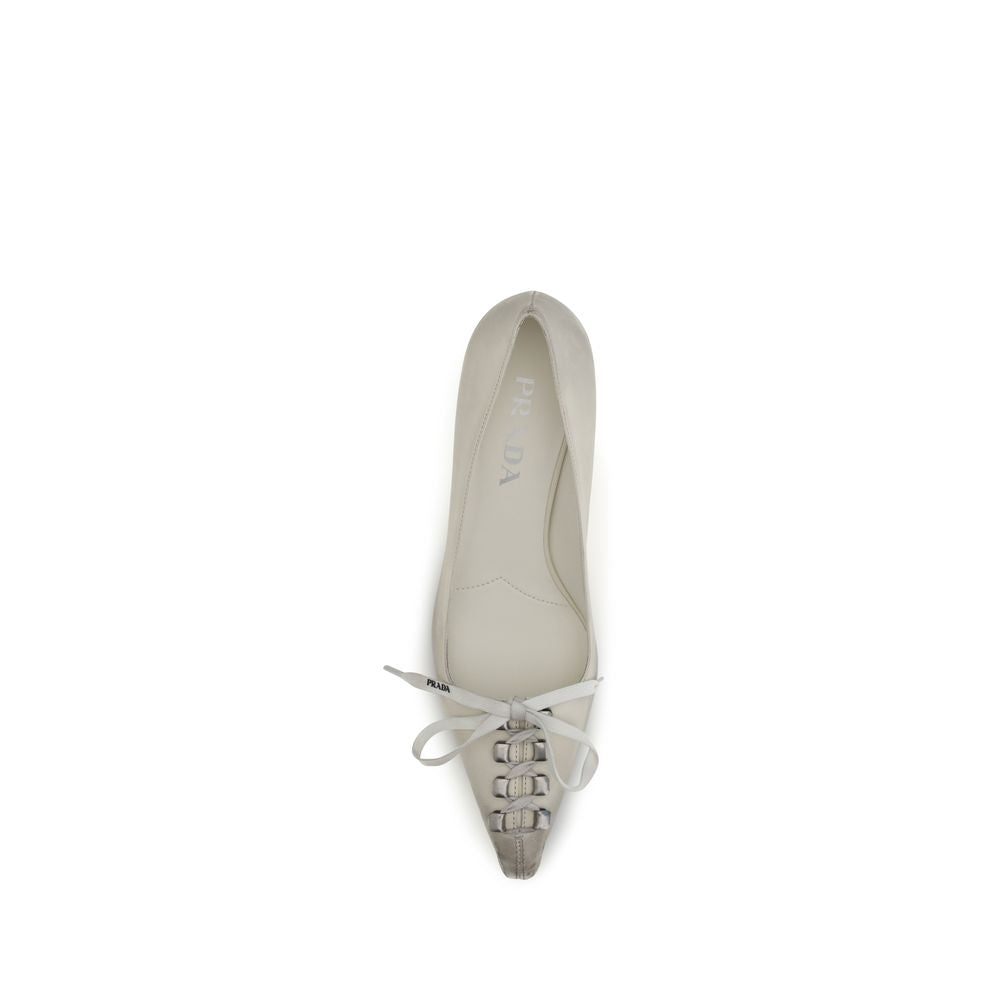 White Calfskin Lace-Up Pumps