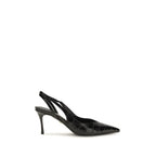 Crocodile‑Effect Leather Slingback Pumps