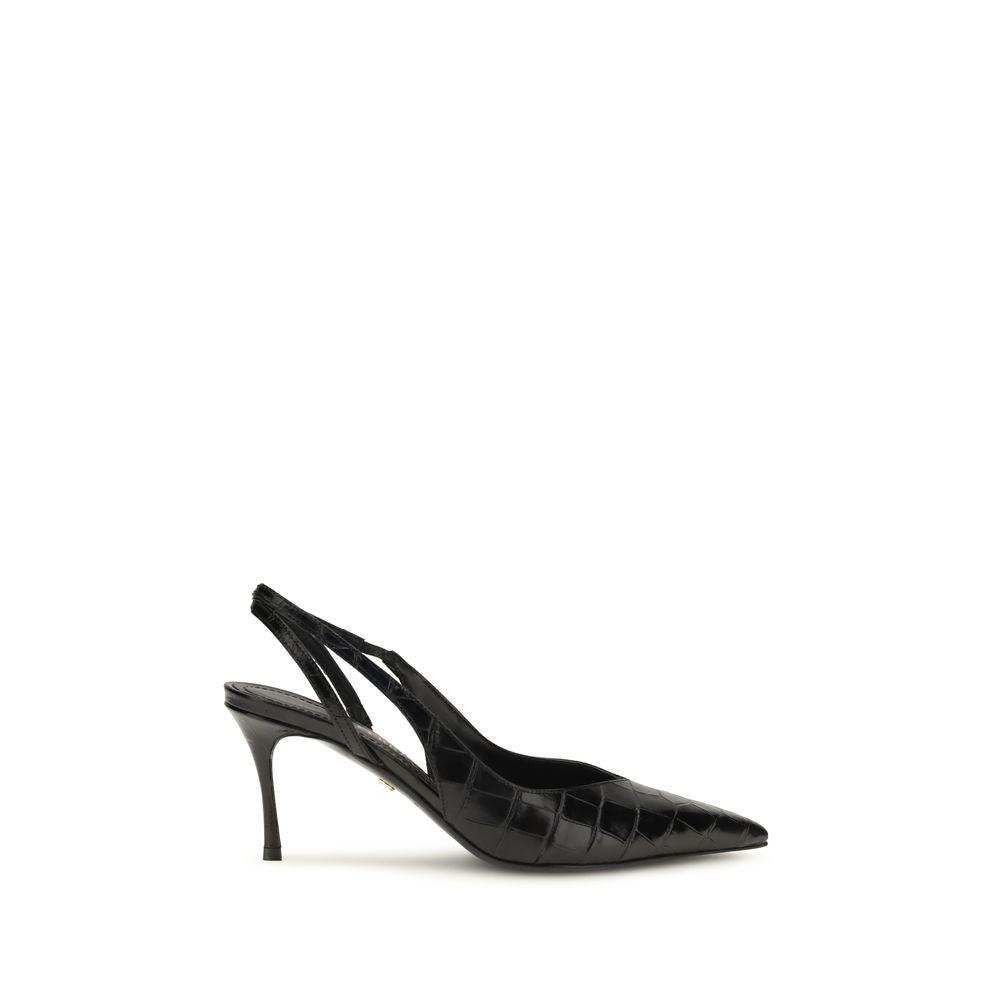 Crocodile‑Effect Leather Slingback Pumps