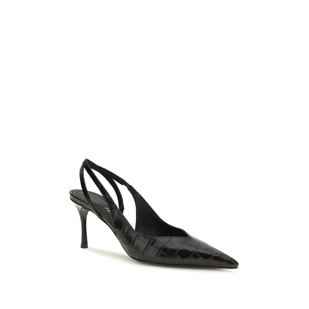 Crocodile‑Effect Leather Slingback Pumps