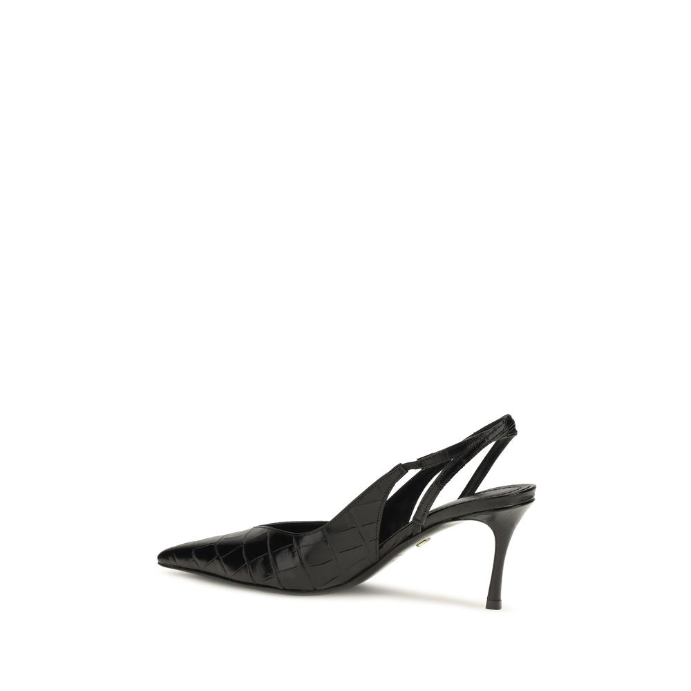 Crocodile‑Effect Leather Slingback Pumps