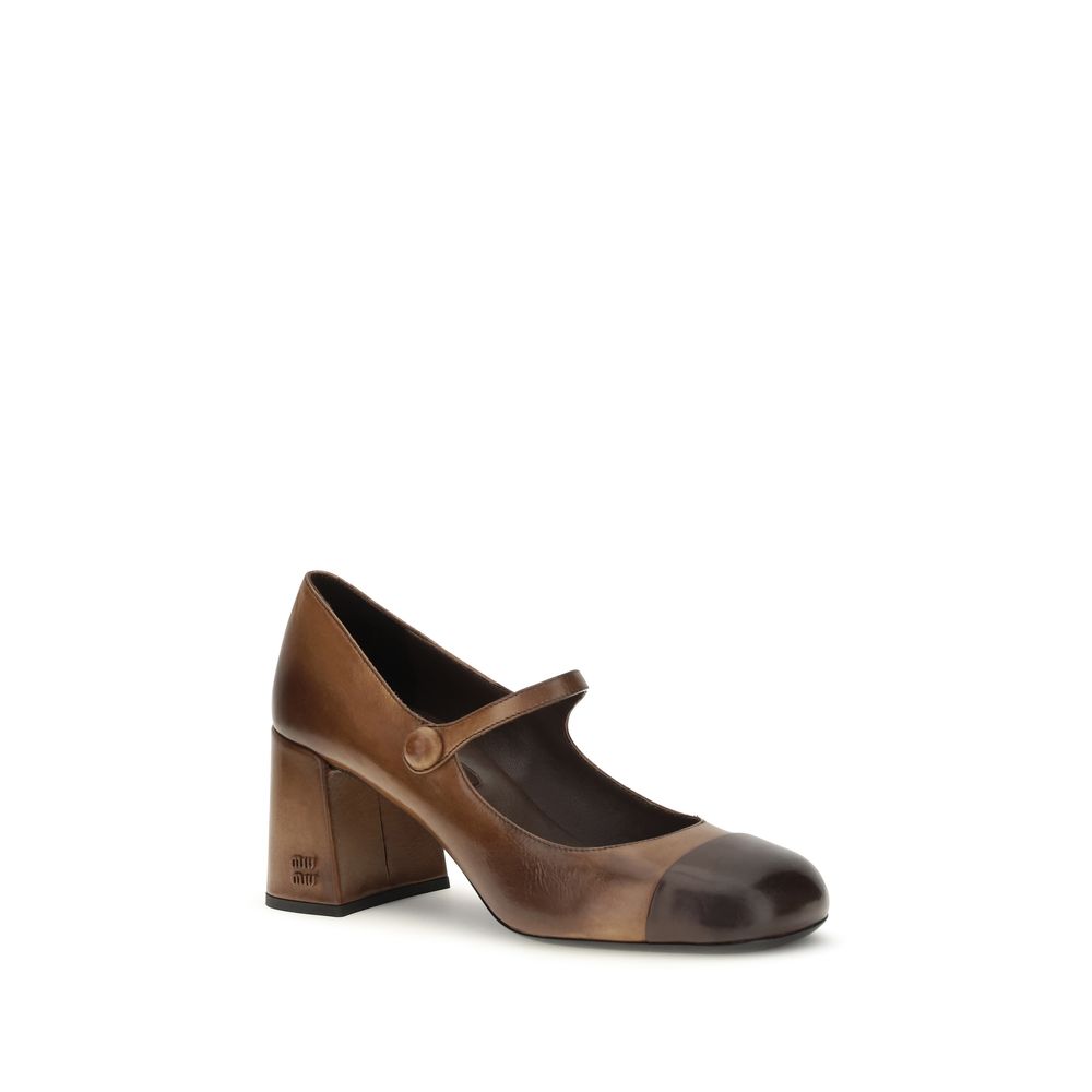 Dark Brown Calfskin Mary Jane Ballet Flats