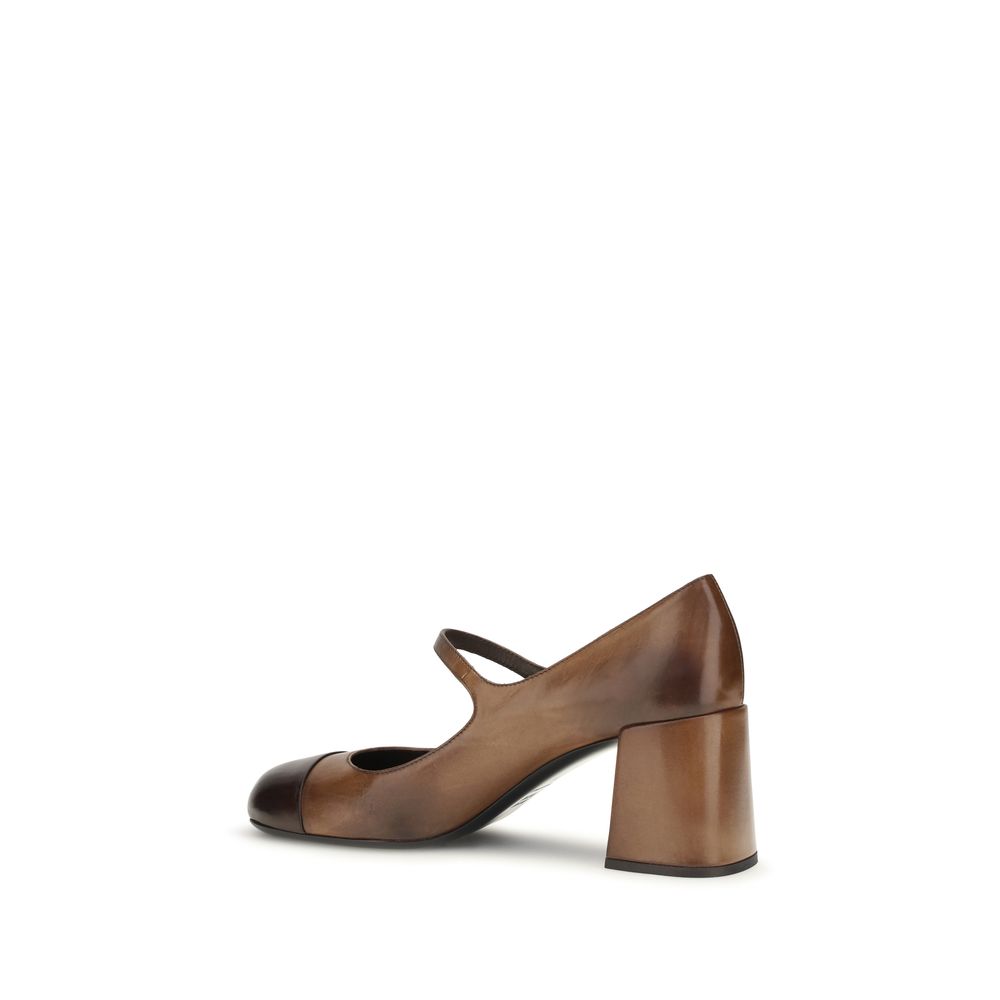 Dark Brown Calfskin Mary Jane Ballet Flats