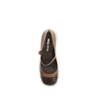 Dark Brown Calfskin Mary Jane Ballet Flats