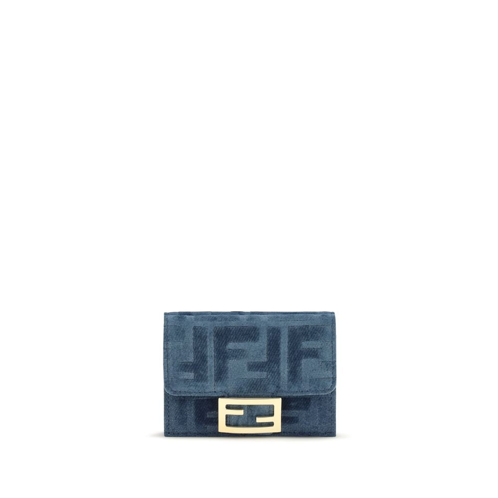 Compact Blue Cotton Trifold Wallet
