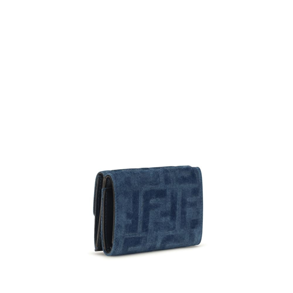 Compact Blue Cotton Trifold Wallet