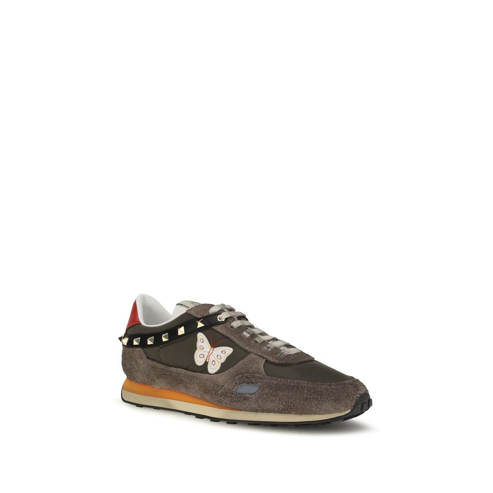 Suede Calfskin Nylon Stud Up Low‑Top Sneakers
