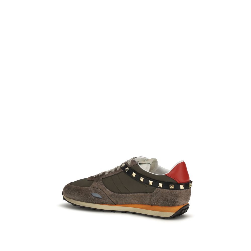 Suede Calfskin Nylon Stud Up Low‑Top Sneakers