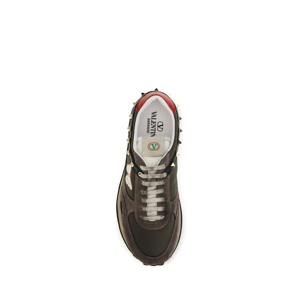 Suede Calfskin Nylon Stud Up Low‑Top Sneakers
